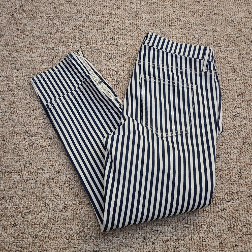 Current Elliot Striped Straight Leg Cropped Zippered Hem Jeans Size 26
